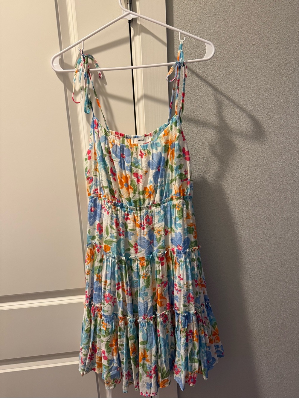 mine Floral Tie-Shoulder Mini Dress in Blue, Orange, Pink